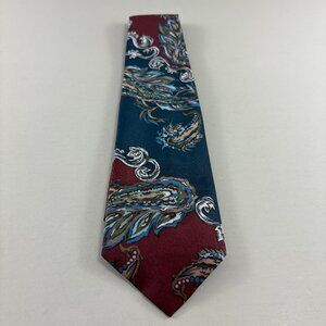 Dino Collection Maroon / Blue Paisley Men's Tie 3 3/4" x 57" Vintage